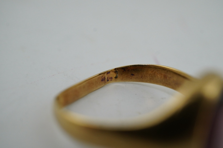 Two gold and gem set rings, one stamped 9ct, gross weight 11.8 grams. Condition - poor to fair